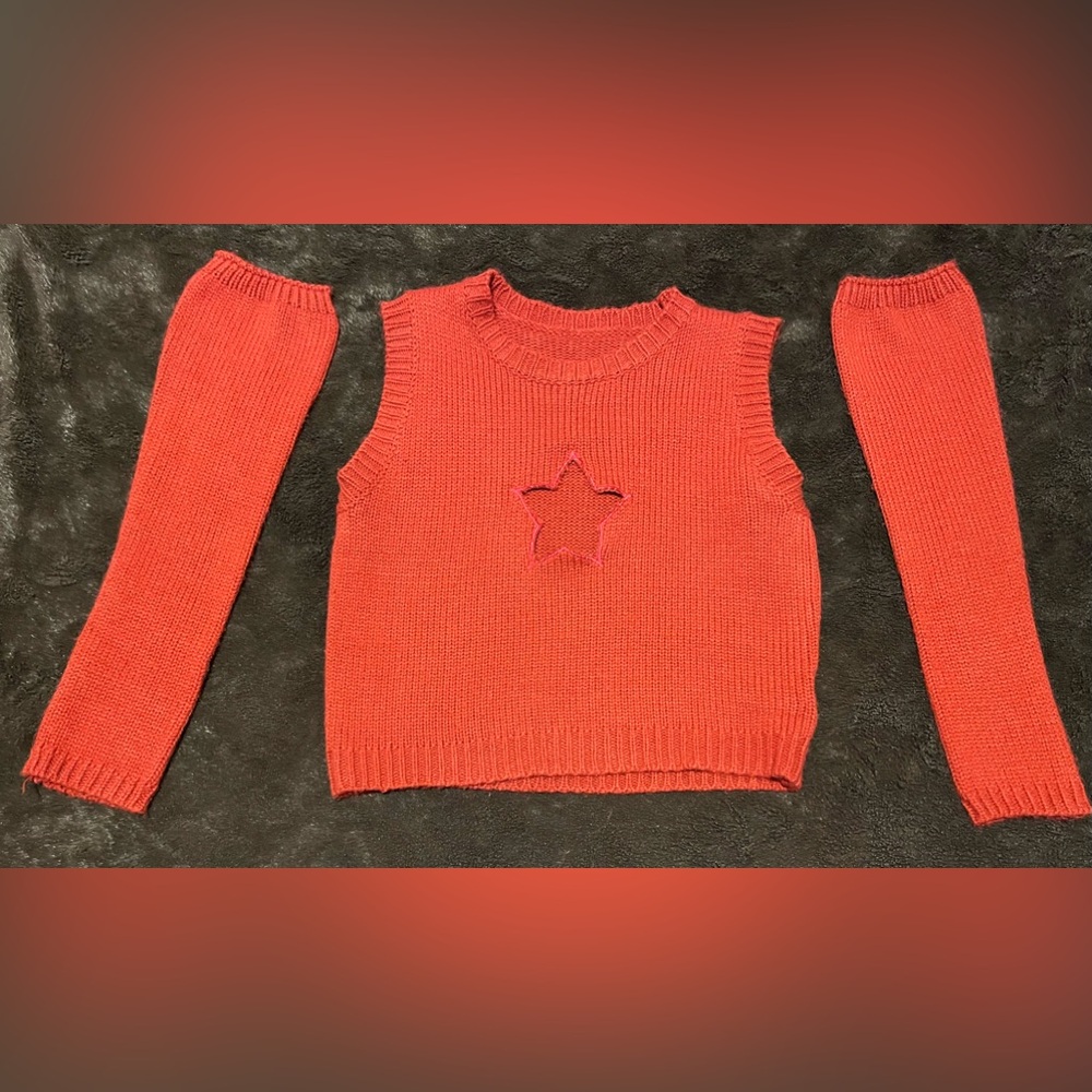 ROMWE Red Star Cutout Sweater